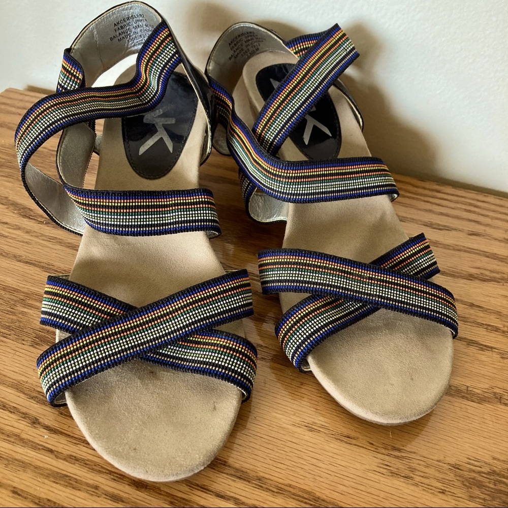 AnnKlein sport fabric upper strap wedge heels sandals